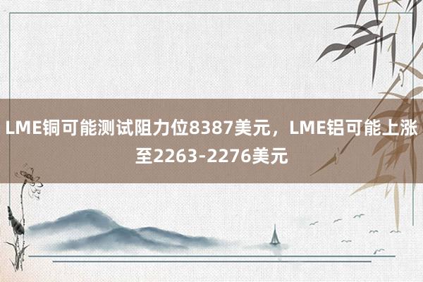 LME铜可能测试阻力位8387美元，LME铝可能上涨至2263-2276美元